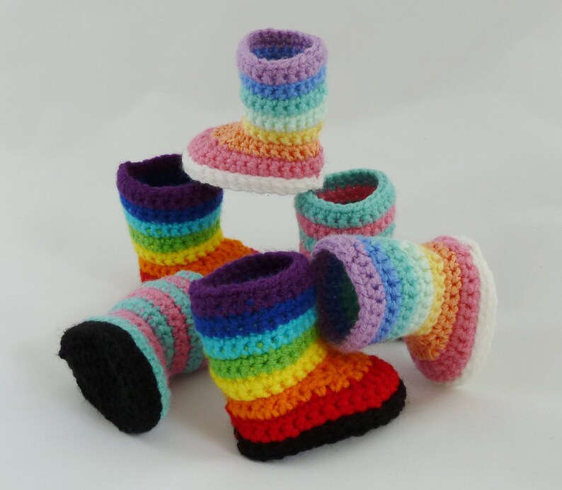 Rainbow Doll Boots Crochet Pattern, American Girl Doll Crochet Pattern, 18 inch Doll Shoes Crochet Pattern, Striped American Girl Doll Boots image 4