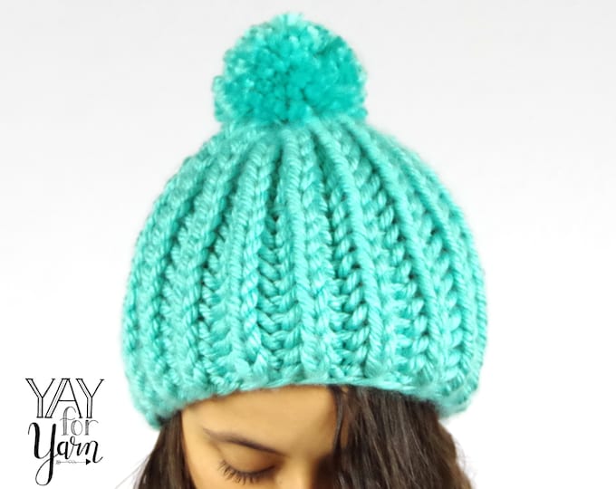 Easy SHORTCUT Brioche Pom Pom Hat - PDF Knitting Pattern & Video Tutorial