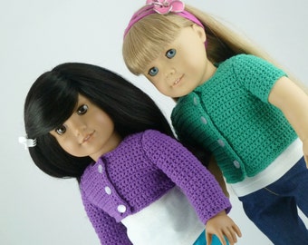 Padrão de crochê de boneca americana, padrão de suéter de boneca de crochê, padrões de crochê de boneca de 18 polegadas, padrão de crochê de cardigã de boneca, roupas de boneca