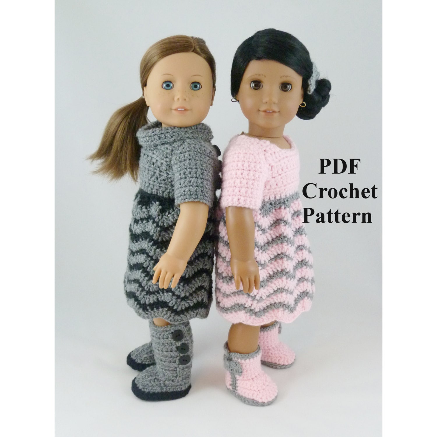 30 American Girl Crochet Patterns for Dresses, Accessories, and Giftable Doll Looks 4 Reversible Chevron Dress