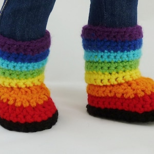 Rainbow Doll Boots Crochet Pattern, American Girl Doll Crochet Pattern, 18 inch Doll Shoes Crochet Pattern, Striped American Girl Doll Boots image 1