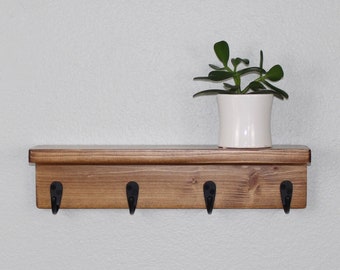 15" Slim Shelf with Hooks - Cute and Simple - Entryway decor - Mug Hooks - Key Hooks - Bathroom Storage - Towel Hooks