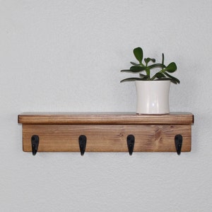 15" Slim Shelf with Hooks - Cute and Simple - Entryway decor - Mug Hooks - Key Hooks - Bathroom Storage - Towel Hooks