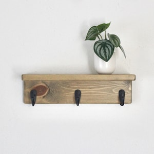 12" Slim Shelf with Hooks - Entry, Key, Jewelry, Kitchen Mug, Coat Rack - Storage & Organization