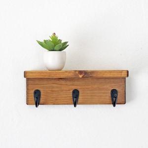 10&quot; Small Space Slim Shelf with Hooks - Cute and Simple - Entry decor - Mug Hooks - Mask Hooks - Key Hooks - Bathroom Storage - Towel Hooks