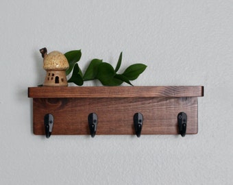 12" Slim Shelf with Hooks - Entry Key Hooks, Jewelry Hooks, Kitchen Mug Hooks, Coat Rack - Storage & Organize