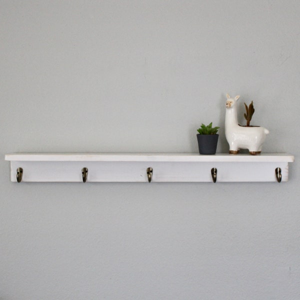 34" Slim Shelf with Hooks  - Cute and Simple - Entry Organization - Coat Rack - Towel Hooks - Key Hooks