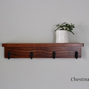 18" Slim Shelf with Hooks - Coffee Station - Entryway decor - Mug Hooks - Key Hooks - Bathroom Storage - Towel Hooks Chestnut