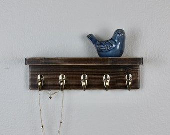 12" Slim Shelf with Hooks - Cute and Simple - Entryway decor - Mug Hooks - Key Hooks - Bathroom Storage - Towel Hooks