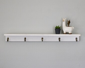 34" Slim Shelf with Hooks  - Cute and Simple - Entry Organization - Coat Rack - Towel Hooks - Key Hooks