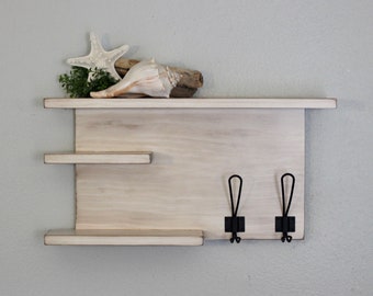 Modern Wall Storage with Farmhouse Hooks -  Indoor Bike Accessory Organizer - Coat Rack - Storage Hooks - Wall Organizer- Bath Towel Hooks