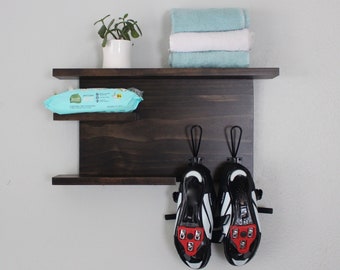 Modern Wall Storage with Farmhouse Hooks -  Indoor Bike Accessory Organizer - Coat Rack - Storage Hooks - Wall Organizer- Bath Towel Hooks