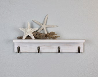 18" Slim Shelf with Hooks  - Coffee Station - Entryway decor - Mug Hooks - Key Hooks - Bathroom Storage - Towel Hooks