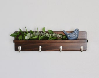 22" Shelf With Hooks - Key Hooks - Bathroom Storage - Entry Decor - Choose Your Stain and Length - Entry Organization