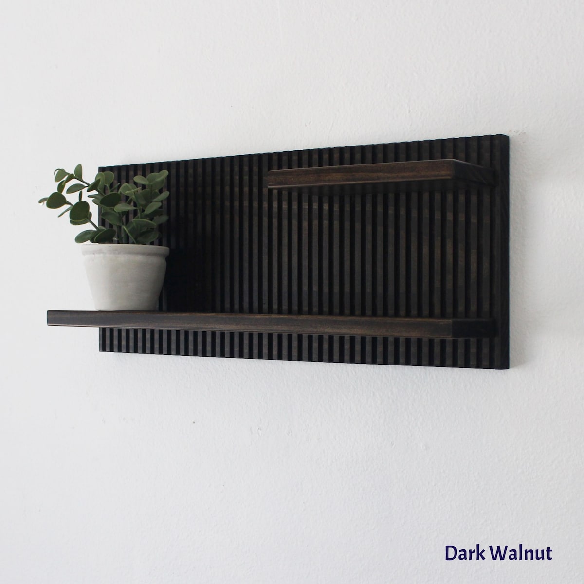Modern Wall Ledge With Fluted Detail and Two Ledges - Dark Walnut