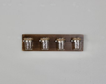 Mason Jar Wall Vase – Rustic Wood Organizer, Cottage Decor