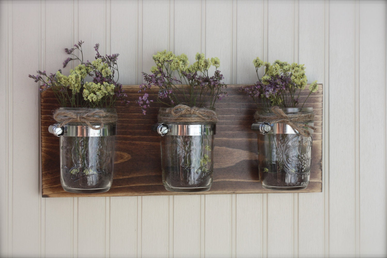 Rustic Mason Jar Wall Vases Barnwood Reclaimed Wood Style Etsy