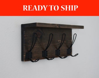 IN STOCK - Farmhouse Hooks with Ledge -  Coat Rack - Storage Hooks - Wall Hook - Purse Hook - Wall Organizer - Bathroom Towel Hooks