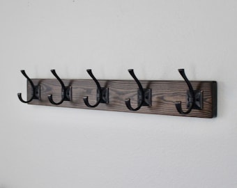 Slim Coat Rack with Oiled Bronze Hooks- Large Storage Hooks - Wall Hook - Purse Hook  - Wall Organizer with Hooks - Bathroom Towel Hooks