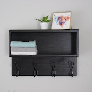 Large Horizontal Wall Storage with Farmhouse Hooks -  Indoor Bike Accessory -Coat Rack - Storage Hooks- Wall Organizer- Bathroom Towel Hooks