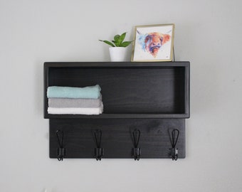 Large Horizontal Wall Storage with Farmhouse Hooks -  Indoor Bike Accessory -Coat Rack - Storage Hooks- Wall Organizer- Bathroom Towel Hooks