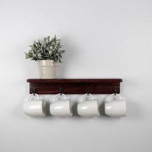 18" Slim Shelf with Hooks - Coffee Station - Entryway decor - Mug Hooks - Key Hooks - Bathroom Storage - Towel Hooks image 4