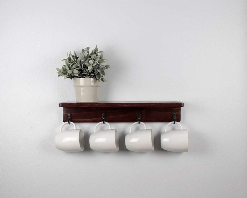 18" Slim Shelf with Hooks - Coffee Station - Entryway decor - Mug Hooks - Key Hooks - Bathroom Storage - Towel Hooks image 4