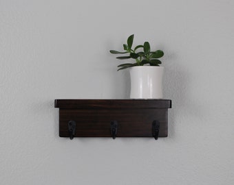10" Small Space Slim Shelf with Hooks - Cute and Simple - Entry decor - Mug Hooks - Mask Hooks - Key Hooks - Bathroom Storage - Towel Hooks