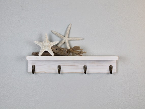 18" Slim Shelf with Hooks  - Coffee Station - Entryway decor - Mug Hooks - Key Hooks - Bathroom Storage - Towel Hooks