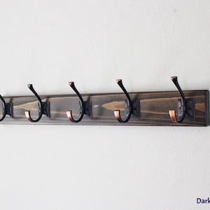 Solid Wood Slim Coat Rack with Oiled Bronze Hooks - Wall Organizer