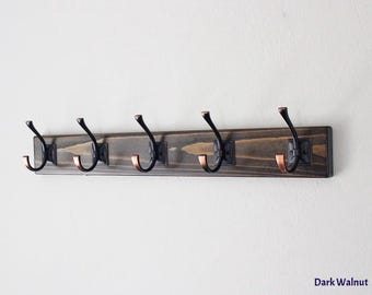 Solid Wood Slim Coat Rack with Large Hooks - Wall Organizer