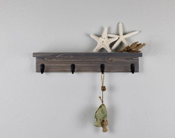 18" Slim Shelf with Hooks  DNR - Coffee Station - Entryway decor - Mug Hooks - Key Hooks - Bathroom Storage - Towel Hooks - DNR