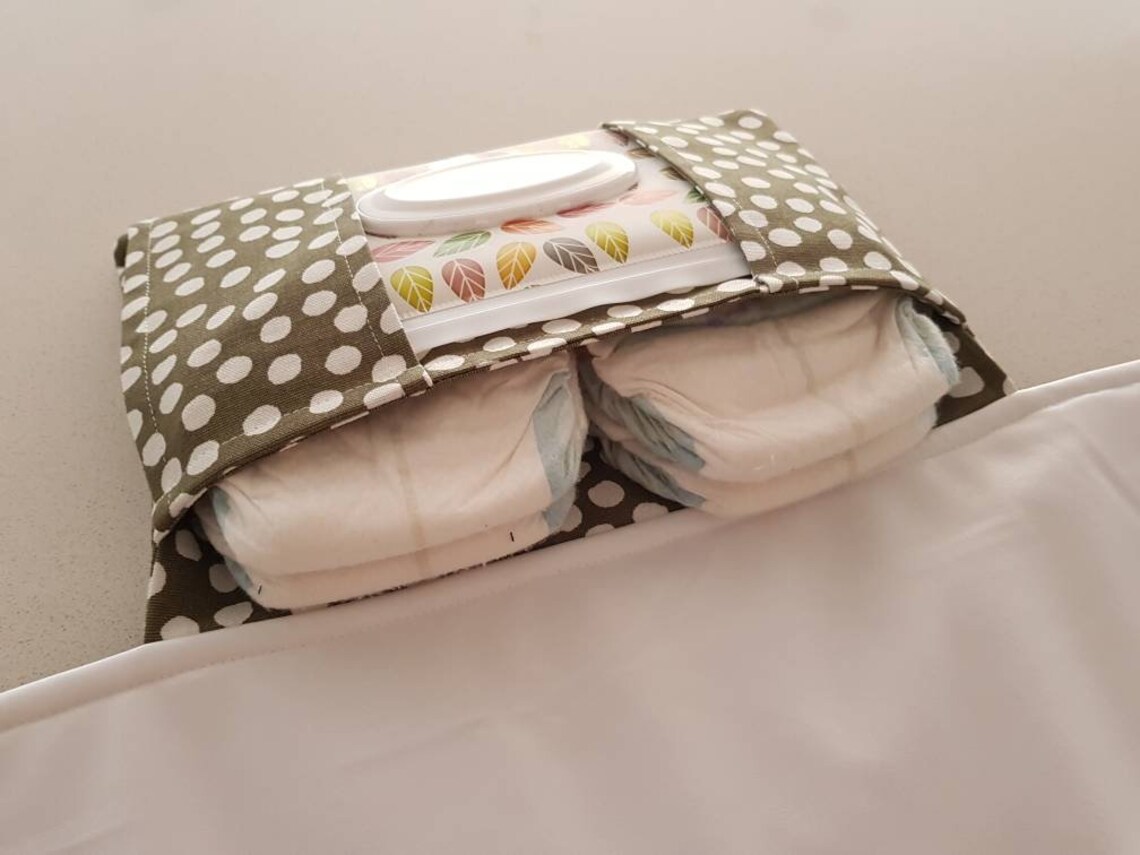 Khaki Polka Dots Nappy Change Mat Clutch With Wipes Pocket Etsy