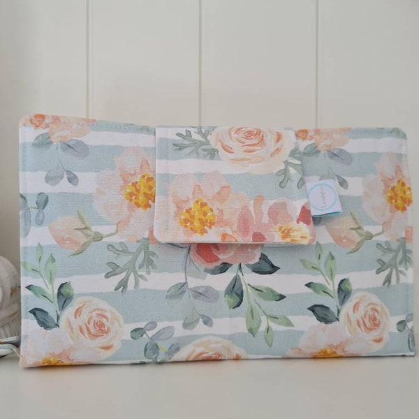 Floral Stripe Nappy Wallet - Nappy Bag - Nappy Clutch   - Nappy wallet - Nappy Storage
