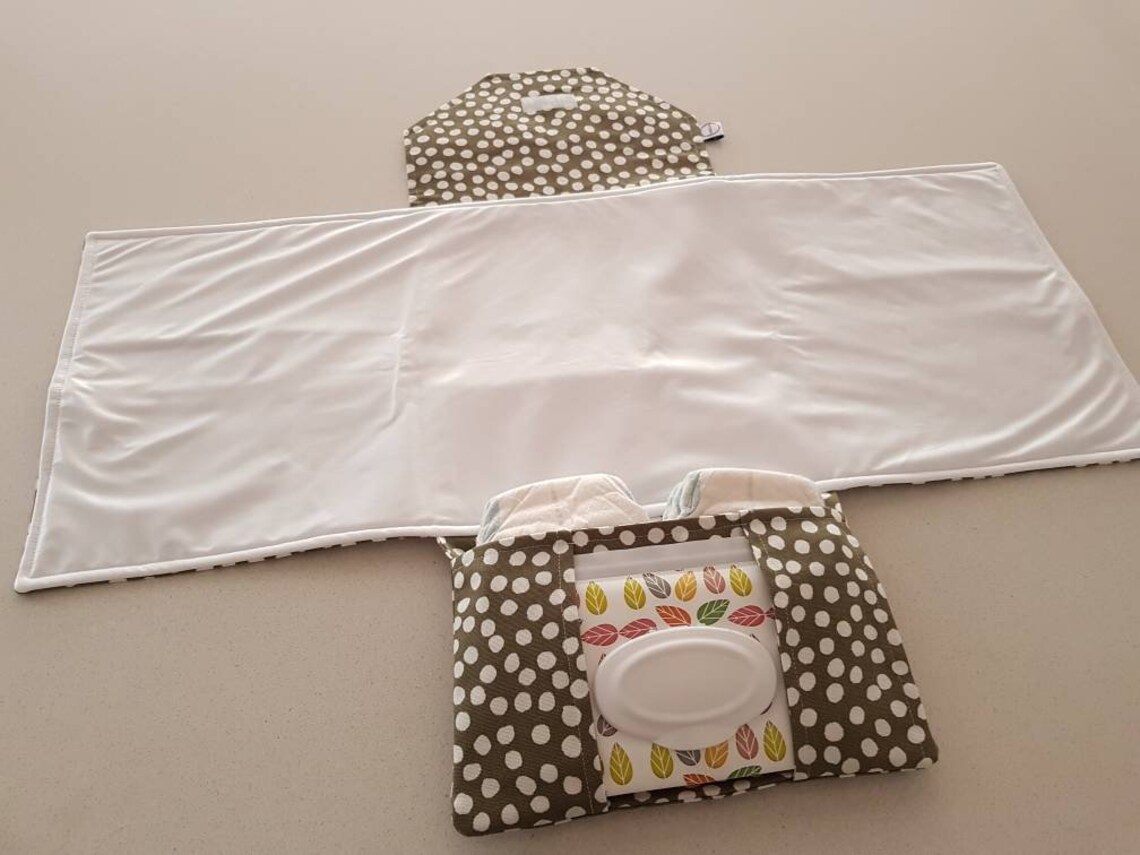 Khaki Polka Dots Nappy Change Mat Clutch With Wipes Pocket Etsy