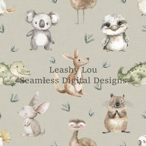 Aussie Animals seamless Digital Design - Animal Seamless Digital Design, Koala, kookaburra, crocodile, Seamless fabric design, Repeat Tile