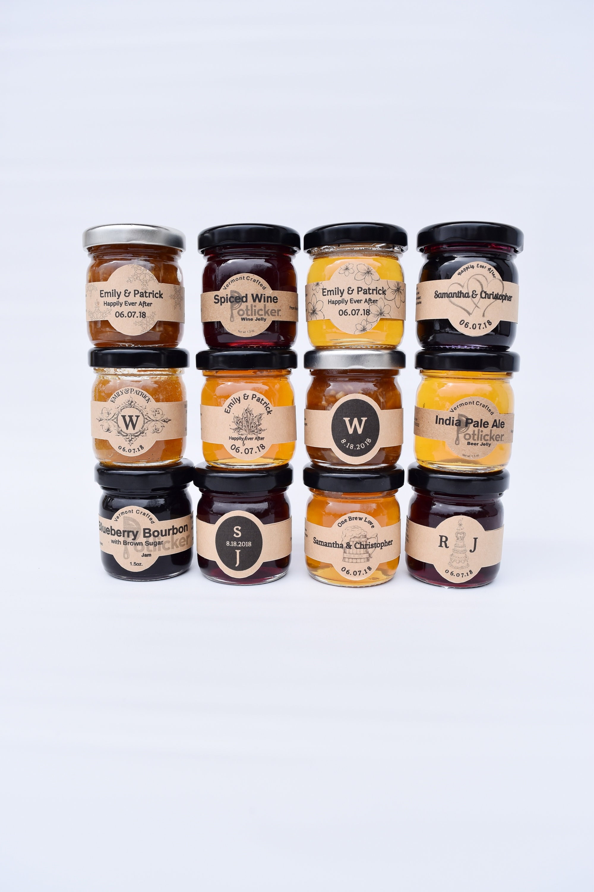 1.5 ounce mini sample jars of beer or wine jelly