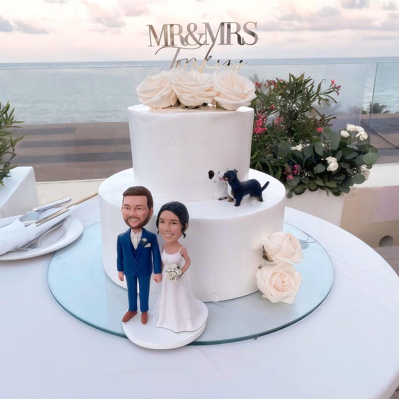Personalized Wedding Cake Topper Dog Pet, Custom Bride Groom Bobblehead ...