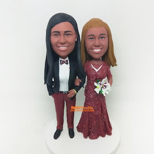 Lesbian Wedding Cake Topper: Custom Bobblehead Couple Figurine