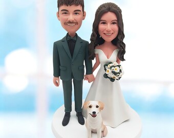 Personalisierter Hochzeitstorte Topper mit Hund, Braut und Bräutigam Bobblehead von Fotos -K221
