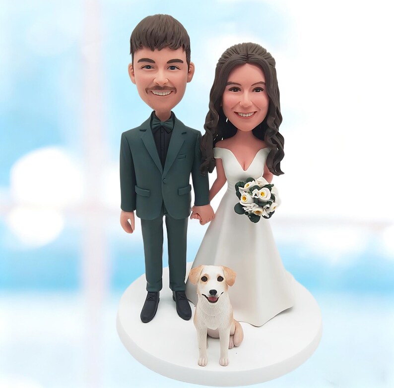 Personalized Wedding Cake Topper Dog Pet, Custom Bride Groom Bobblehead ...