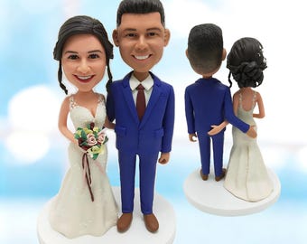 Individuelle Braut und Bräutigam Bobblehead vom Foto, Personalisierte Hochzeitstorte Geschenk Figur -K128