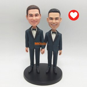 Custom Gay Wedding Cake Topper Bobblehead: Two Grooms Figurine