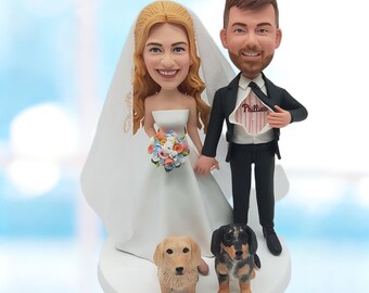 Personalisierter Hochzeitstorte Topper mit Hunden, individuelles Braut Bräutigam Bobblehead Geschenk ab Foto-K212