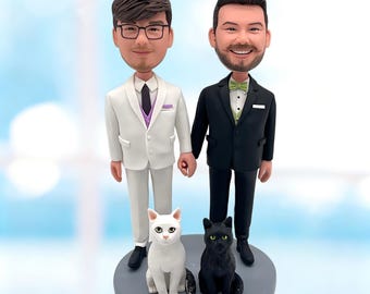 Personalisierter Gay Hochzeitstorte Topper, personalisiertes Bobblehead Geschenk für zwei Bräutigame -K315
