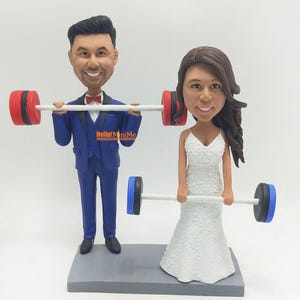 Weight lifting Cake topper Wedding topper custom cake toppers for Wedding bobble head Custom wedding cake topper bride and groom -  K1023
