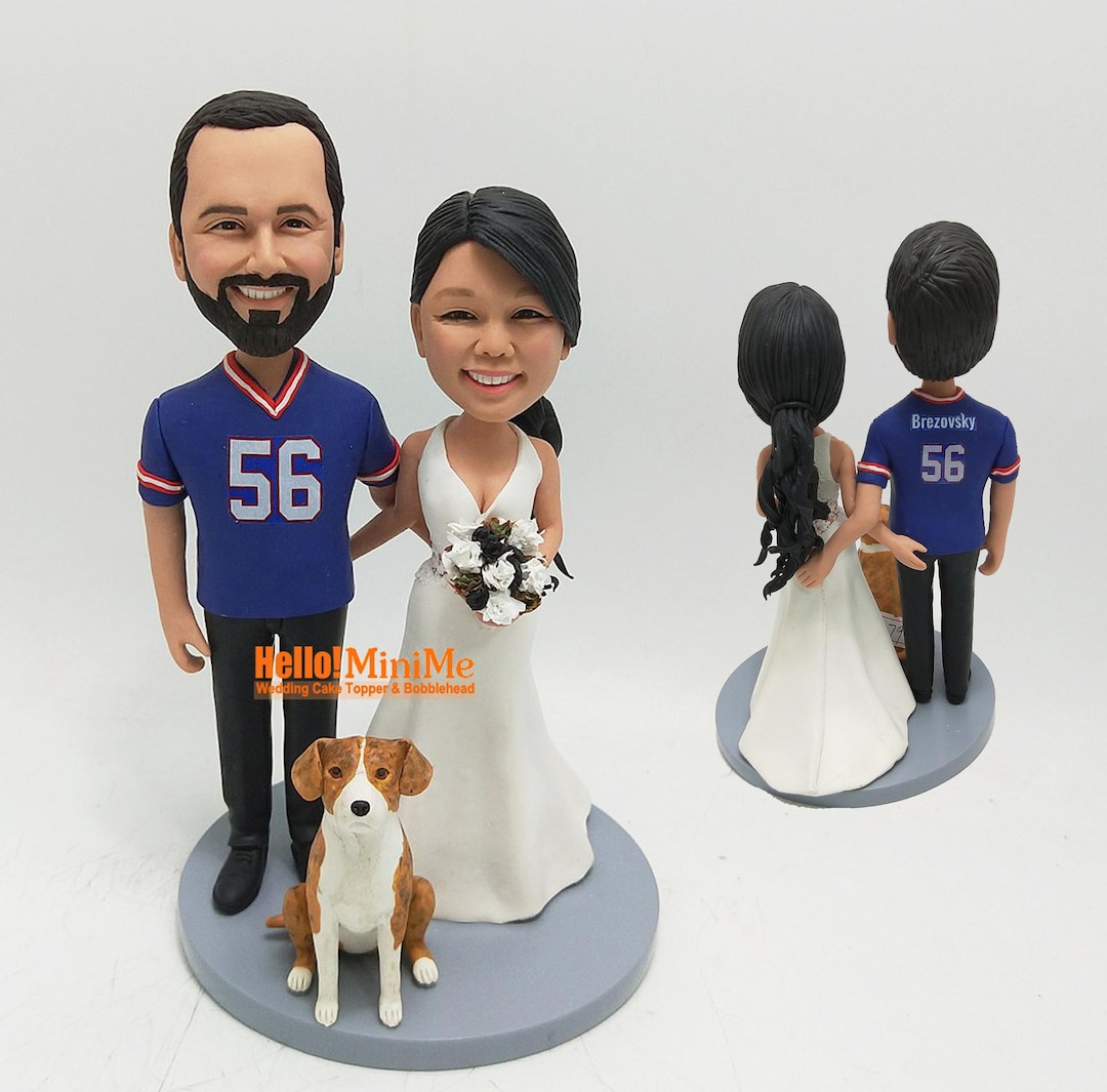 Custom Bride and Groom Bobblehead Cake Topper With Dog: Personalized ...