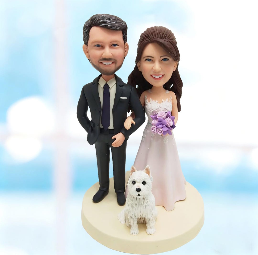 Personalized Wedding Cake Topper Bride & Groom With Dog, Custom Couple ...