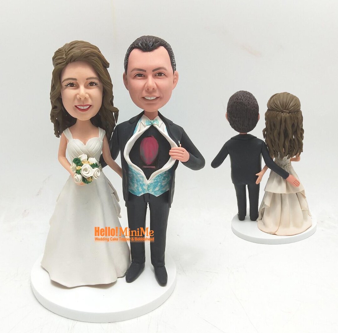 Custom Couple Bobblehead Wedding Cake Topper: Personalized Bride and ...