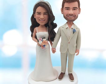 Personalisierter Hochzeitstorte Topper vom Foto, Benutzerdefinierte Paar Wackelkopffigur, Einzigartiges Jubiläumsgeschenk -K224